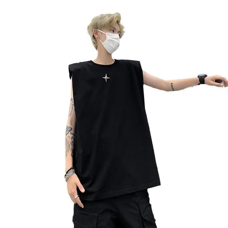 image-Black Padded Shoulder Vest Men's Cotton