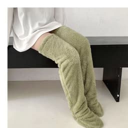 image-Women's Teddy Bear Floor Socks - Light Grey Knee High