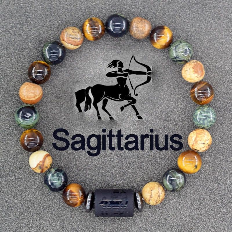 image-Tiger Eye Stone Zodiac Bracelet - Natural Stone Beaded