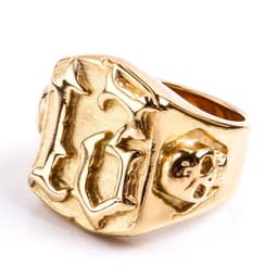 image-Mens Titanium Steel Ring Ghost Head Vintage Gold Plated Geometric Design
