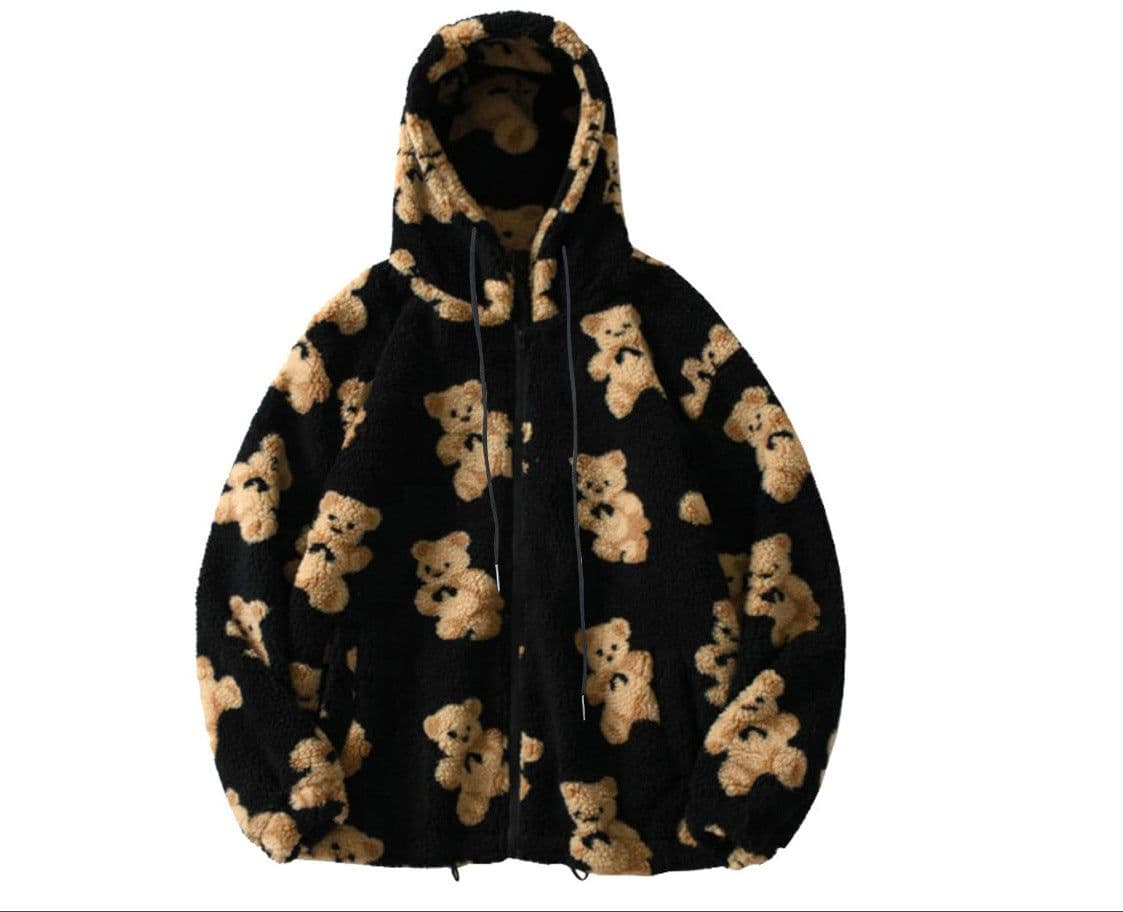image-Women's Hooded Cartoon Bear Sweatshirt - Thick XL Khaki