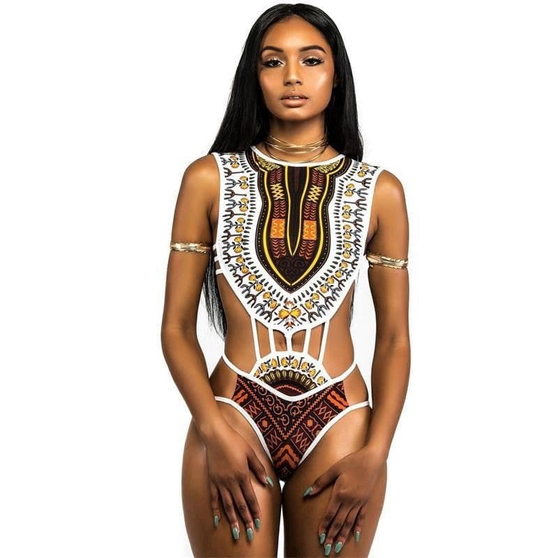 image-Women's One-Piece Swimsuit - Floral Yellow XXL
