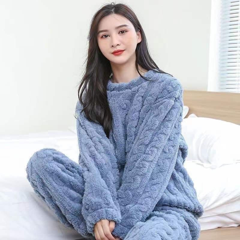 image-Women's Coral Fleece Pajama Set - Purple Thickened Winter