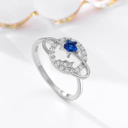 image-Sterling Silver Planet Ring, Women's 5-Pointed Starry Sky Theme
