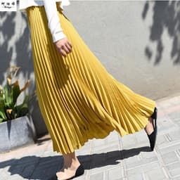 image-Lotte 2022 Ginger Yellow Midi Skirt, Large, Urban Style, Polyester Elastic Waist