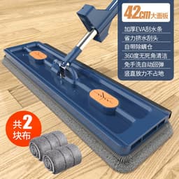 image-Zhenjia Large Flat Mop - Hand-Washable, Blue Cloth + Bucket