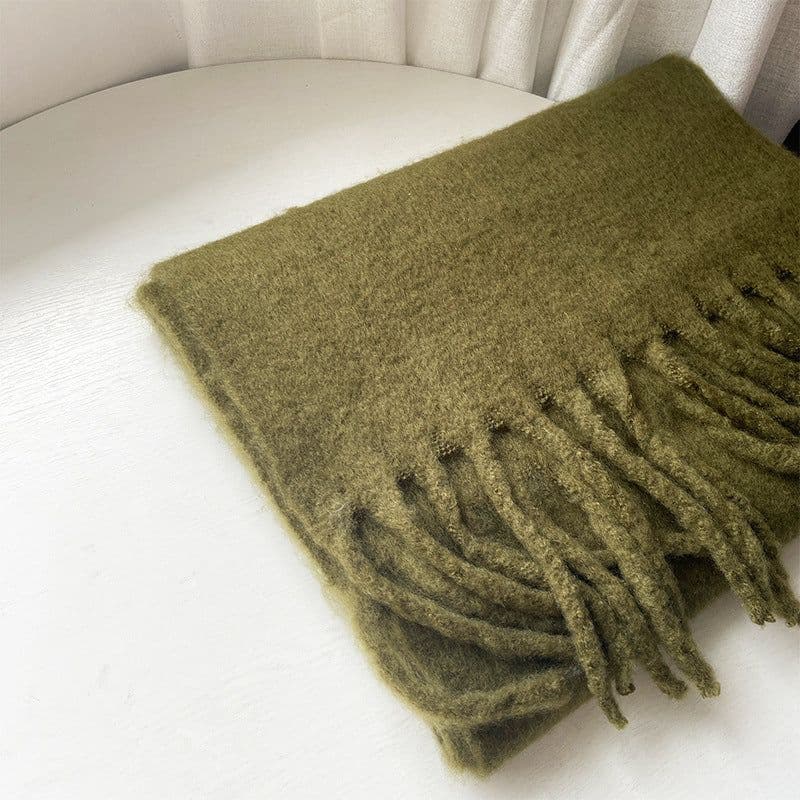 image-GINES LILY 28-Color Cashmere Scarf - Army Green, 43x225cm Warm