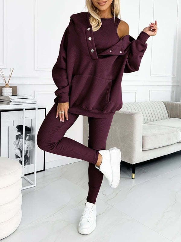 image-Women's 2024 Slim Hooded Sweatshirt Three-Piece Set