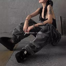 image-Large Size Retro Multi-Pocket Jeans - Y2K Low-Waisted