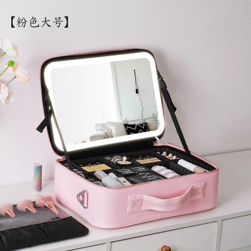 image-Cosmetic Storage Box With Mirror And LED Light Black