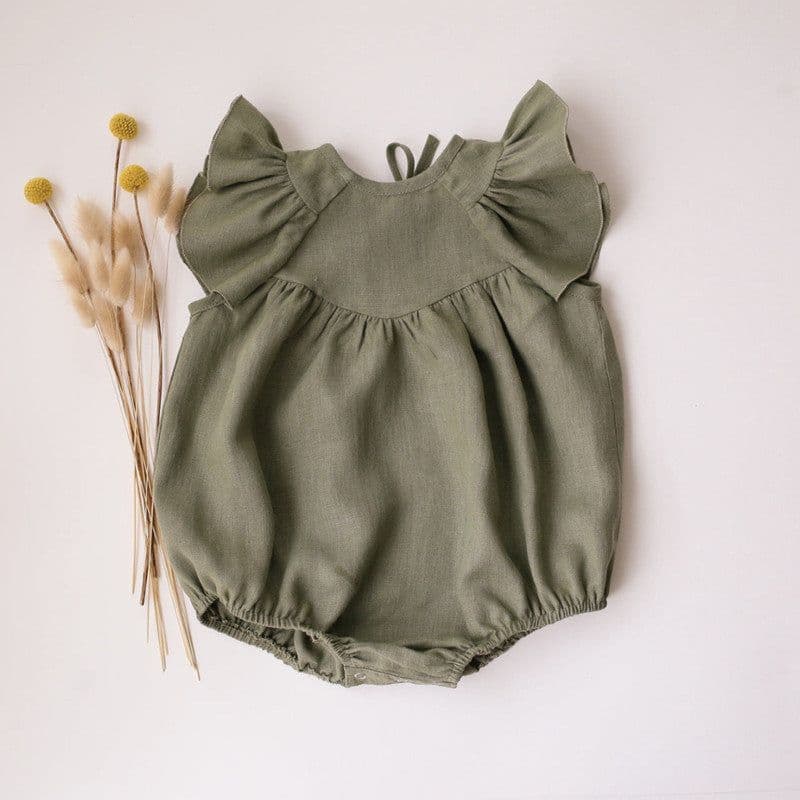 image-2023 summer ruffled cotton hemp triangle romper baby romper onesie baby bag fart clothes ins doll collar