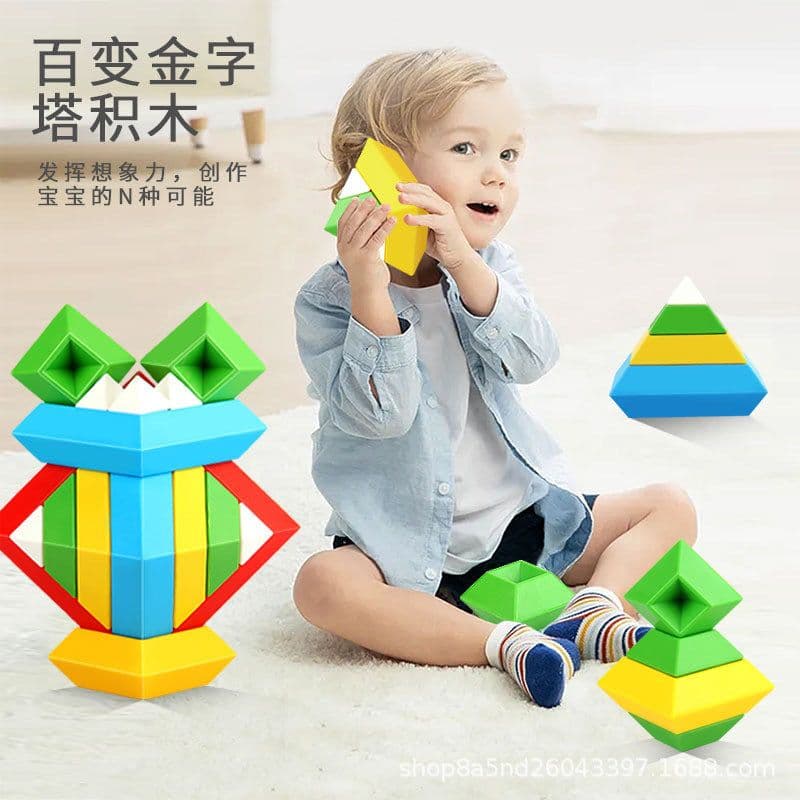 image-Le Xiaoqi Large Particle Building Blocks - 60pcs Toy, Plastic Pyramid Puzzle