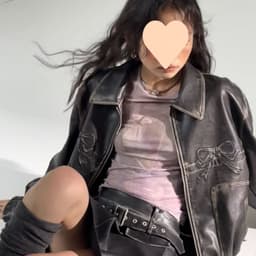 image-Women's Black Bow Leather Jacket - Long Sleeve L