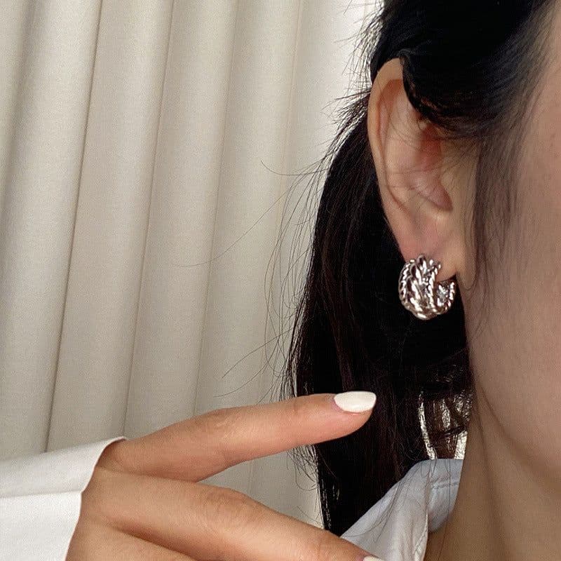 image-925 Silver Twist C-Shaped Earrings - Retro