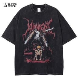 image-Street Hip Hop Washed T-Shirts - Summer Cotton Couple Tops - Black/Multicolor