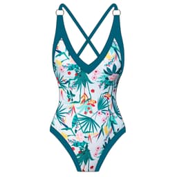 image-Green Flower One-Piece Swimsuit - Women's Polyester