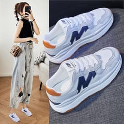 image-Women's Platform Sneakers - White Mesh Breathable Casual Shoes