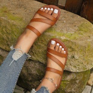 image-Women's Casual Sandals - Black PU Flat Slip-On Size 42