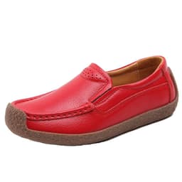 image-Women's Cowhide Loafers, Flat Heel, Casual Bean Shoes, Sizes 35-43, Low Top