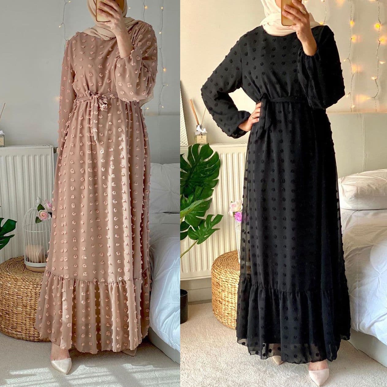 image-M136#LAZADA Foreign trade cross-border women's dress three-dimensional jacquard Muslim Middle East mopping dress
