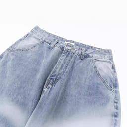 image-National trend street washed distressed cartoon cat letter embroidered jeans unisex fashion brand loose wide-leg trousers