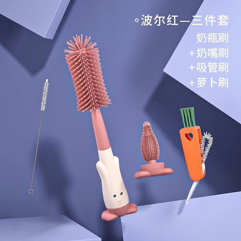 image-Silicone Bottle Brush Set - Baby Pacifier & Straw Cleaning Rotating Brush