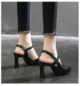 image-Fashion single shoes sandals women's summer 2023 new spring thick heel medium heel soft leather Baotou fashion women's shoes high heels