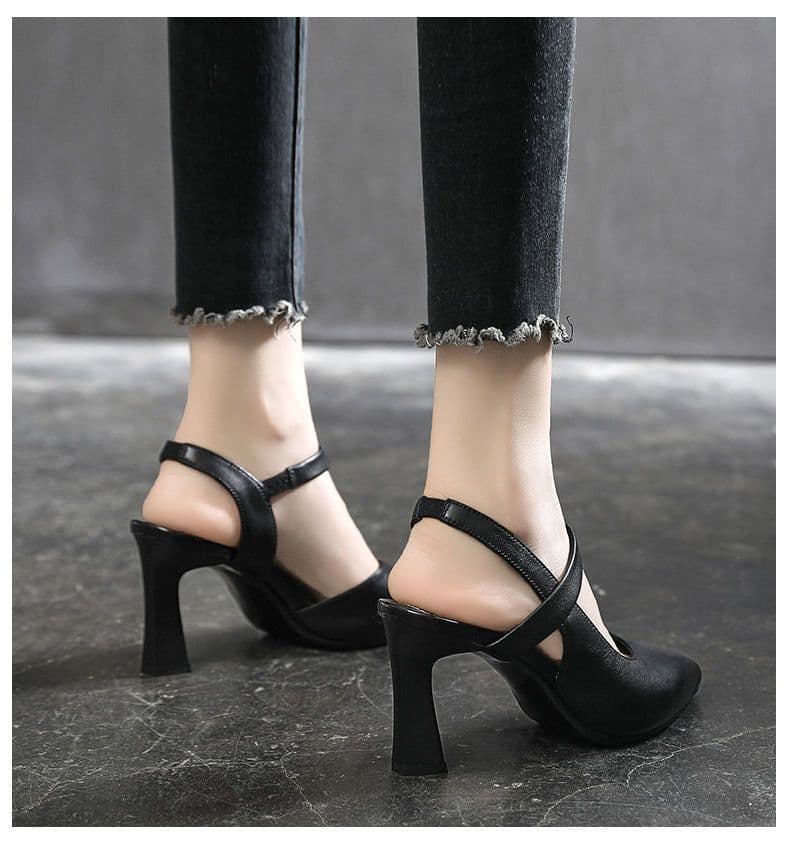 image-Fashion single shoes sandals women's summer 2023 new spring thick heel medium heel soft leather Baotou fashion women's shoes high heels
