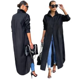 image-European Women's Navy Blue XXL Casual Coat - Urban Style Cardigan