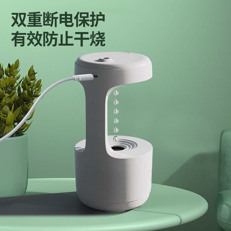 image-Creative water drop backflow anti-gravity humidifier bedroom office desktop LED time display smart home