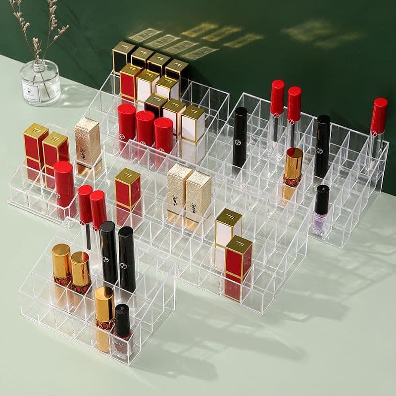 image-Lipstick Storage Rack - 40 Grid Transparent Plastic