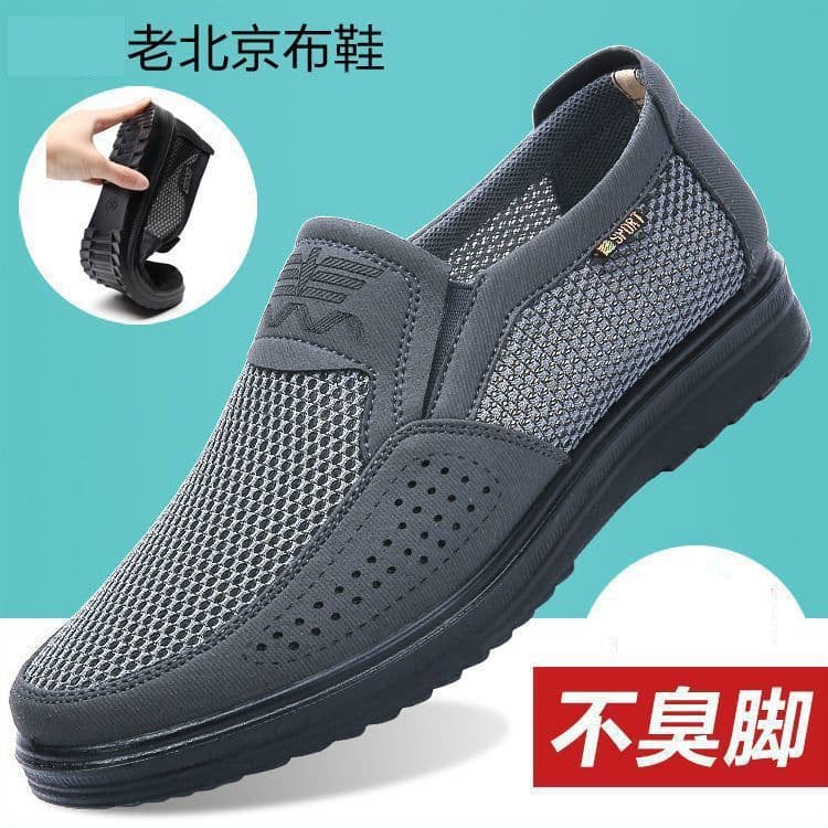 image-Men's Casual Beijing Cloth Shoes - Grey Flat Heel Loafers Size 44