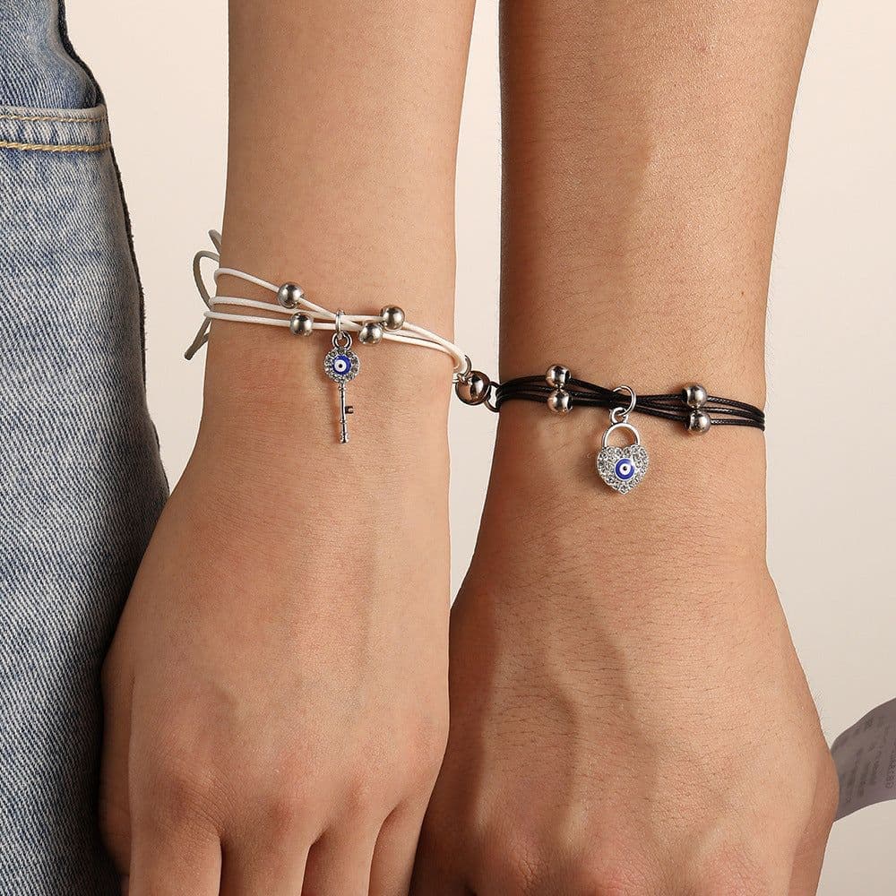 image-Bee Magnetic Couple Bracelet Set - Adjustable Love Heart