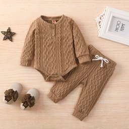 image-Children's Round Neck Top and Pants Set - Solid Color