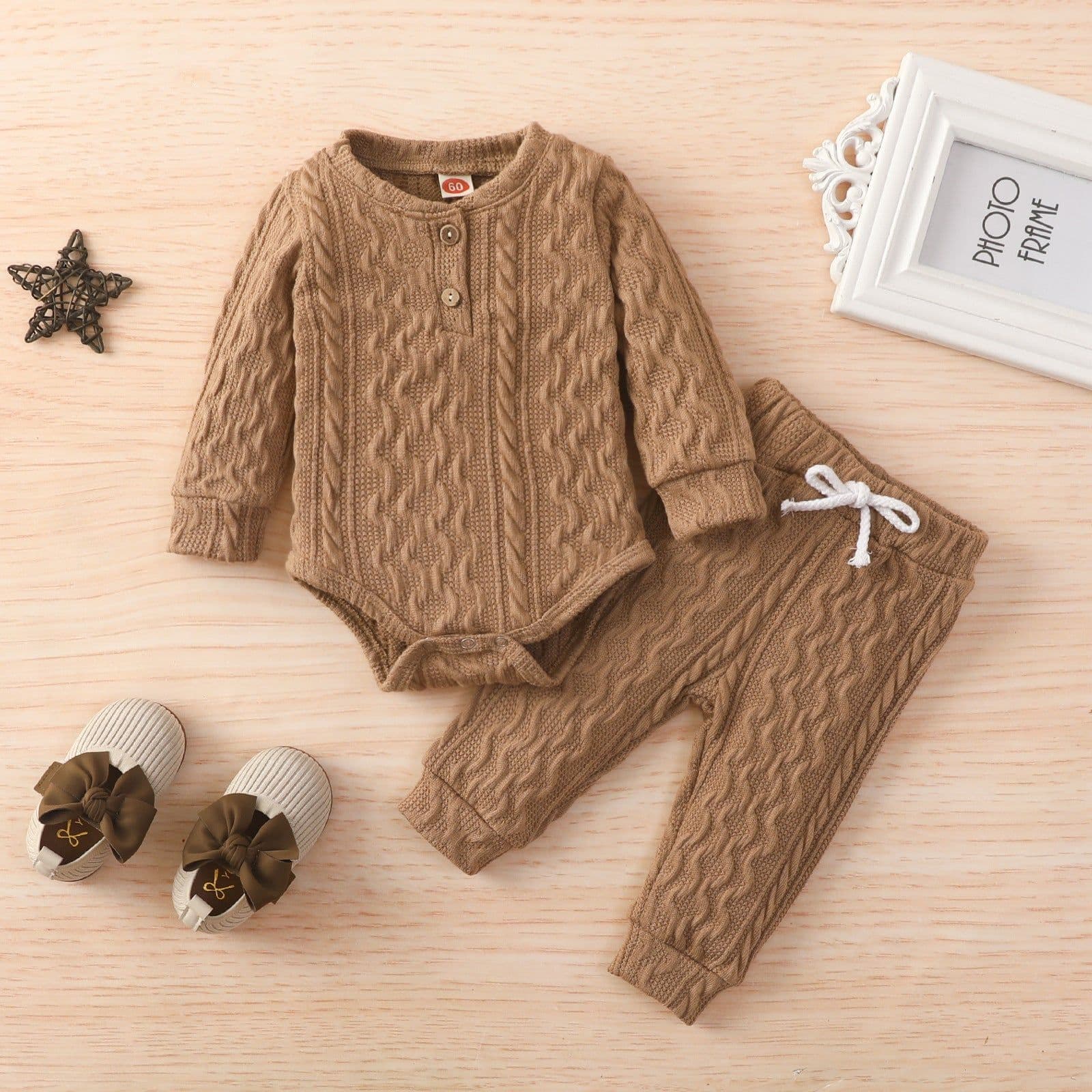 image-Children's Round Neck Top and Pants Set - Solid Color