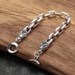 image-S925 Sterling Silver Double Dragon Head Bracelet - Men's