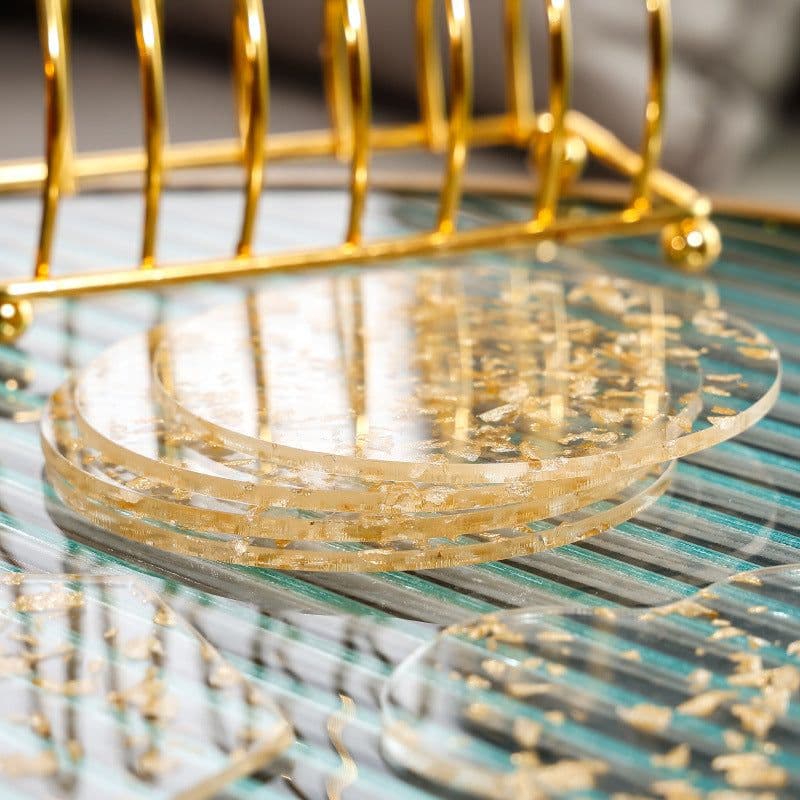 image-Luxury Gold Foil Acrylic Coaster Set - Heat Resistant Nordic Pad