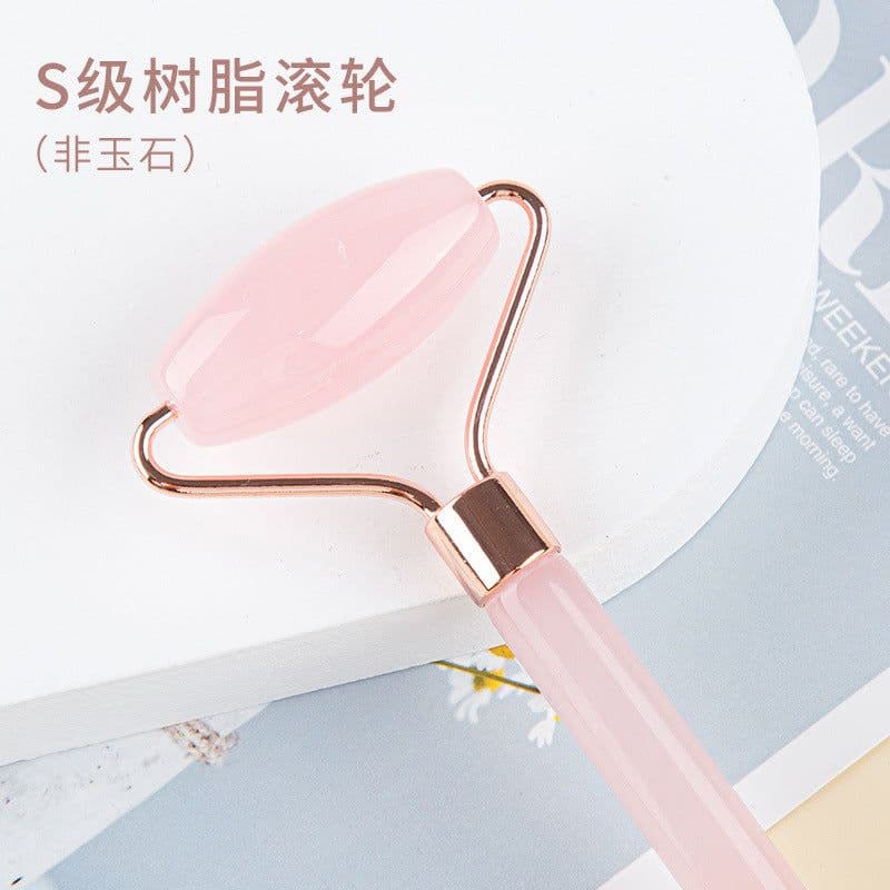 image-Pink crystal roller facial massage stick facial beauty massage plate flower pole double-headed ball full body massager