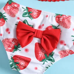 image-Strawberry Print Girl Swimsuit Red Tassel 3-Piece
