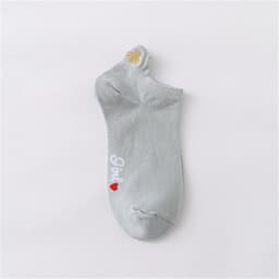 image-Women's Cotton Boat Socks - Embroidered Heart Khaki