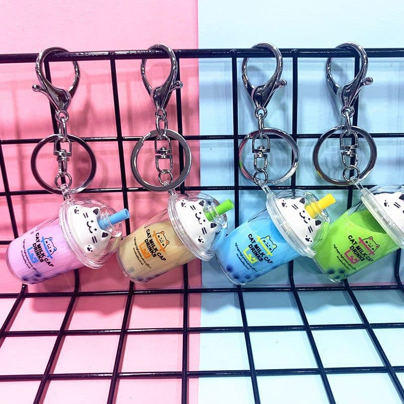 image-Cat Milk Tea Cup Keychain - Pearl Acrylic
