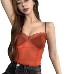 image-European and American foreign trade cross-border ins women's clothing see-through mesh lace stitching exposed navel slim camisole vest
