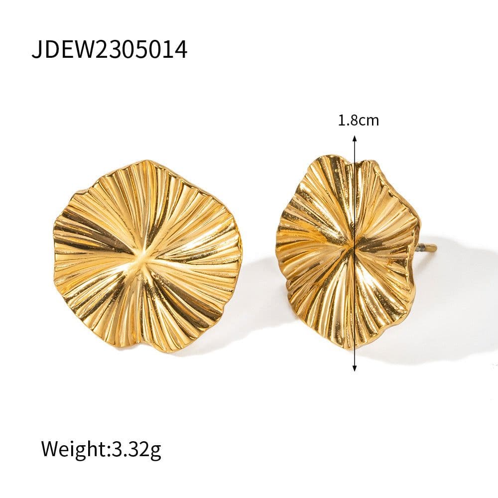 image-European and American ins style retro niche round pleated pattern veins gold earrings jewelry mosquito coil disc earrings wholesale
