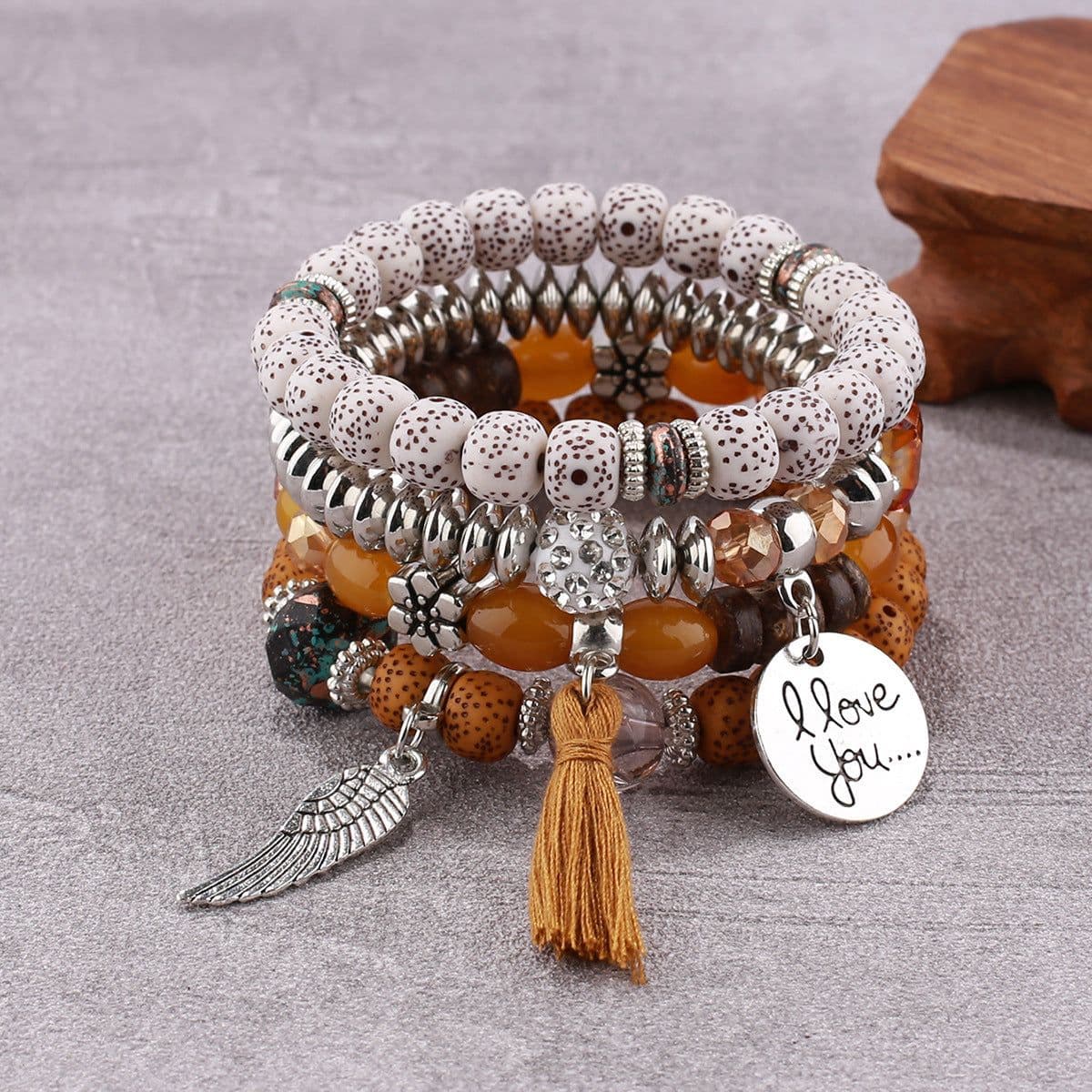 image-Bohemian Wood Beads Elastic Bracelet - Black