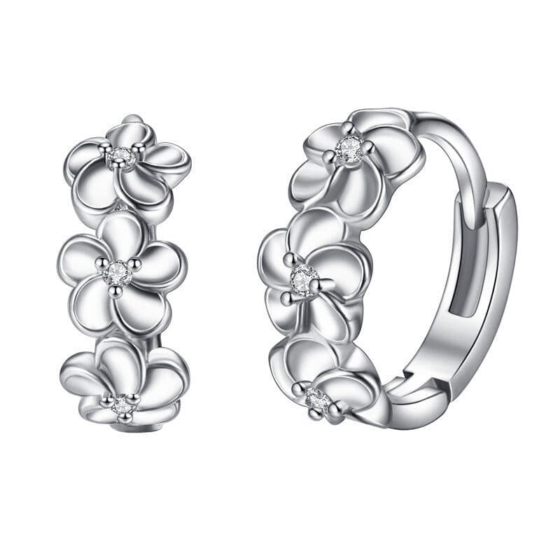 image-S925 Silver Flower Earrings - Camellia Zircon