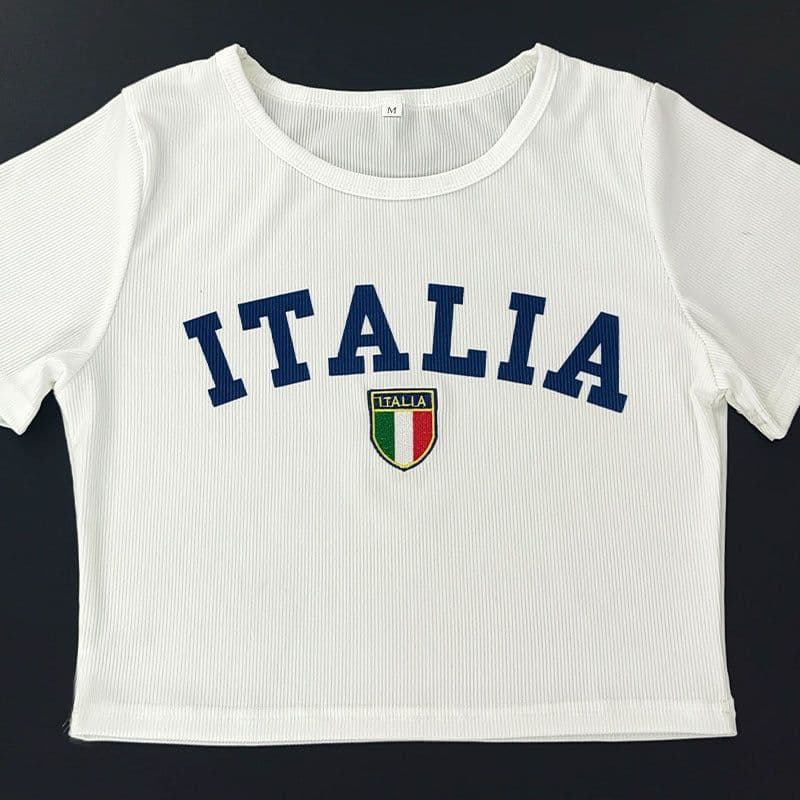 image-European American Y2K Blue Crop Top - Slim Fit