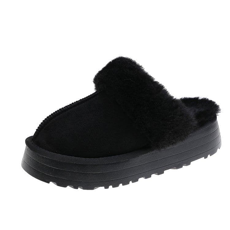 image-Size 42 snow boots, fur integrated fur slippers for women, 2023 new style Baotou flat-soled half-slip thick-soled cotton shoes