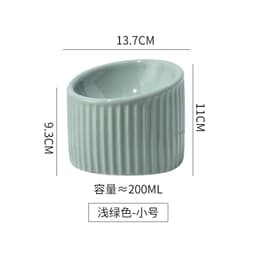 image-Cat Ceramic Bowl - Light Green Striped High Feet