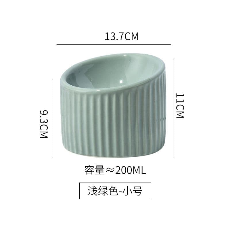 image-Cat Ceramic Bowl - Light Green Striped High Feet