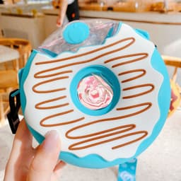 image-Korean Donut Straw Cup, Leak-proof, Portable Strap, Kids Water Sippy Cup - Cute